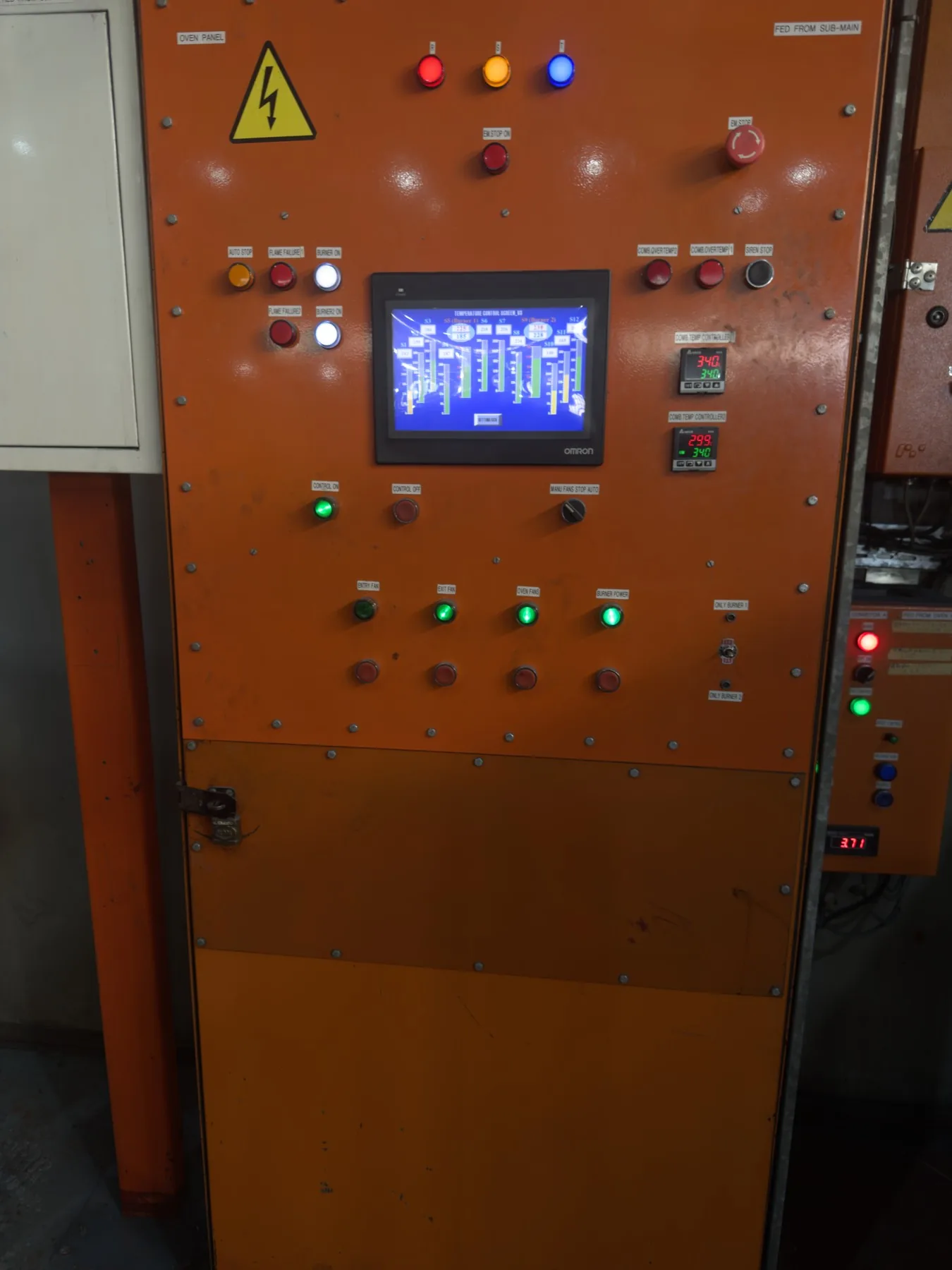 Industrial control panel with HMI and operator controls