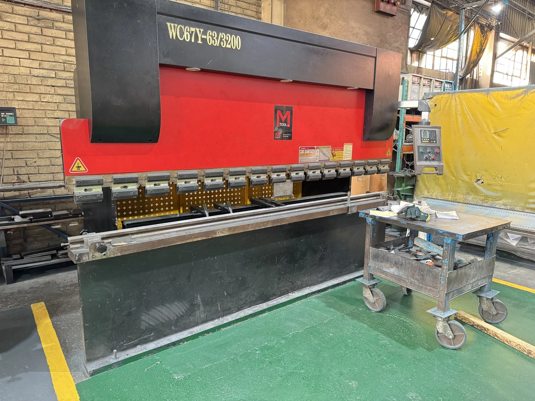 Industrial press brake installation with operator control station
